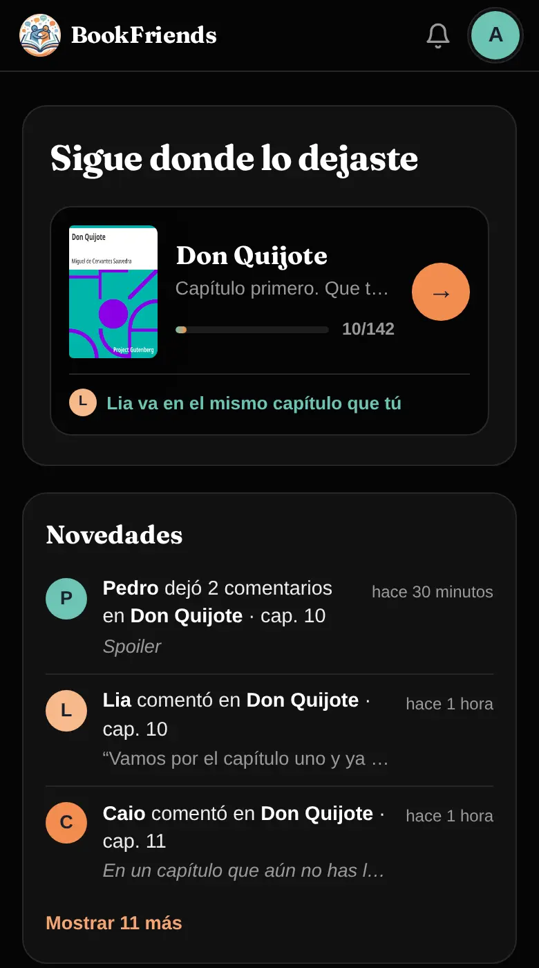 BookFriends en el teléfono: la tarjeta para seguir donde lo dejaste y lo que tus amigos hicieron estos días